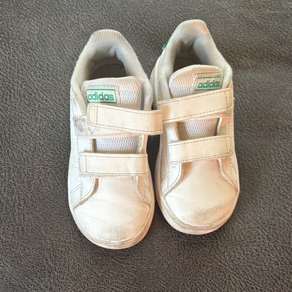 Adidas Kids White and Green Sneakers
